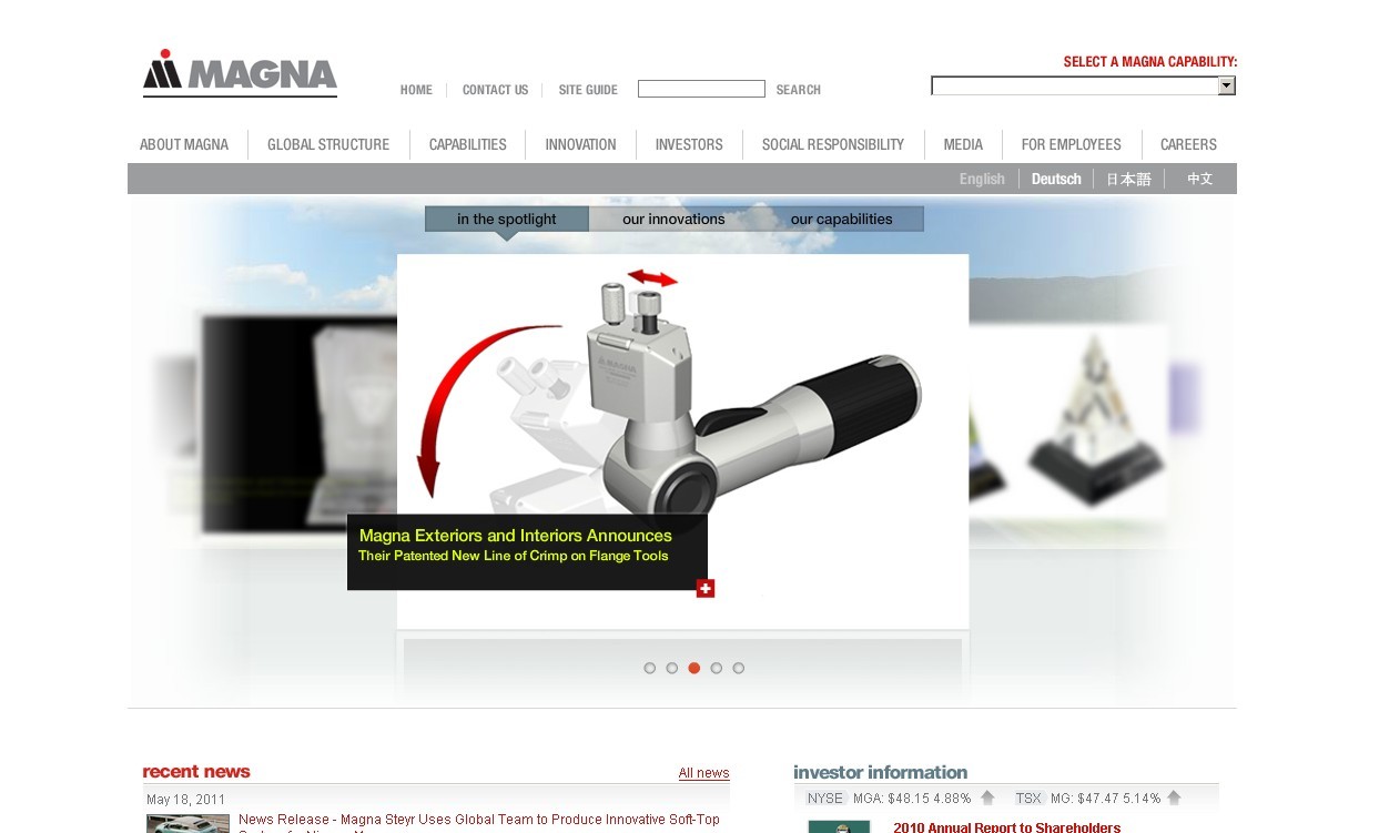 ���ô������ɹ��ʹ�˾Magna International����